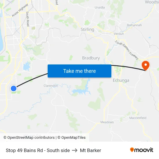 Stop 49 Bains Rd - South side to Mt Barker map