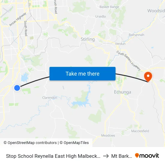 Stop School Reynella East High Malbeck Dr to Mt Barker map