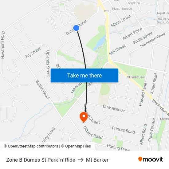 Zone B Dumas St Park 'n' Ride to Mt Barker map