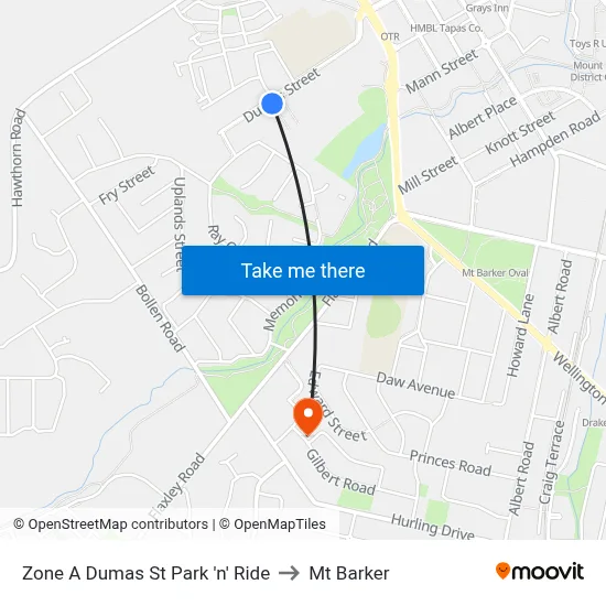 Zone A Dumas St Park 'n' Ride to Mt Barker map