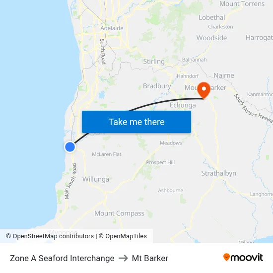 Zone A Seaford Interchange to Mt Barker map