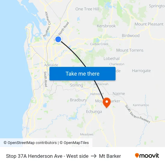 Stop 37A Henderson Ave - West side to Mt Barker map