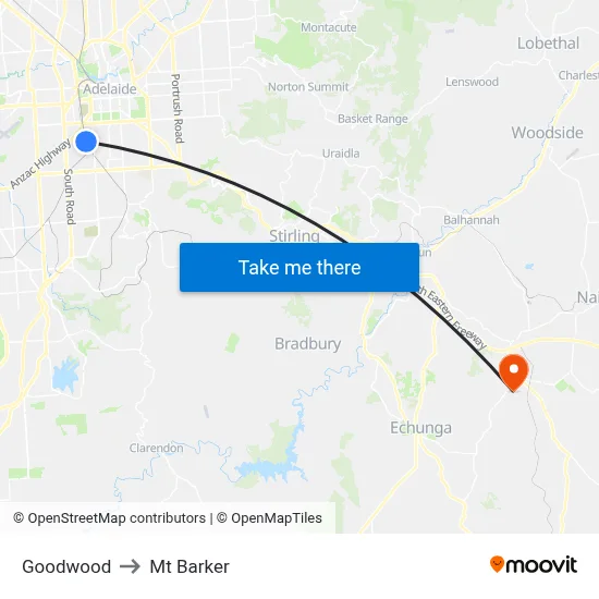 Goodwood to Mt Barker map