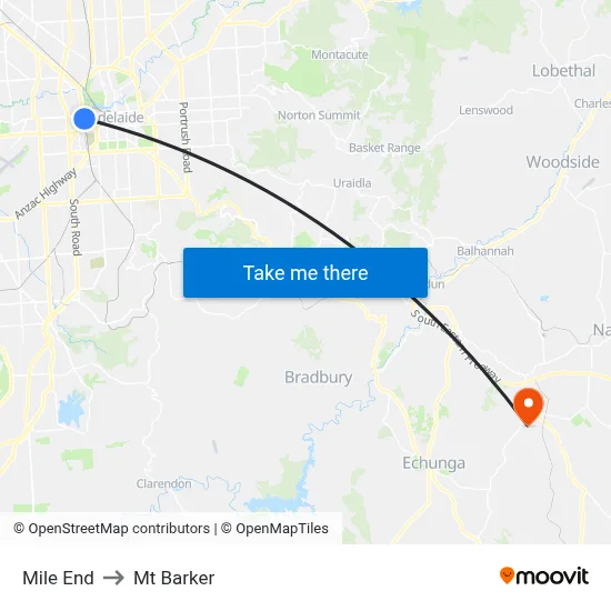 Mile End to Mt Barker map