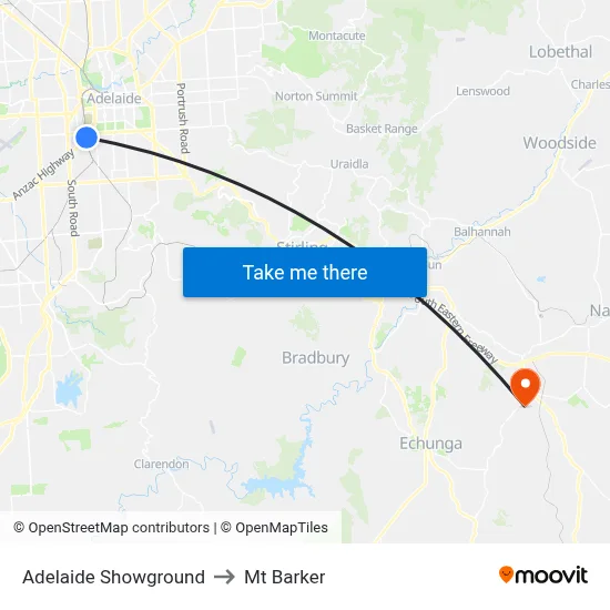 Adelaide Showground to Mt Barker map