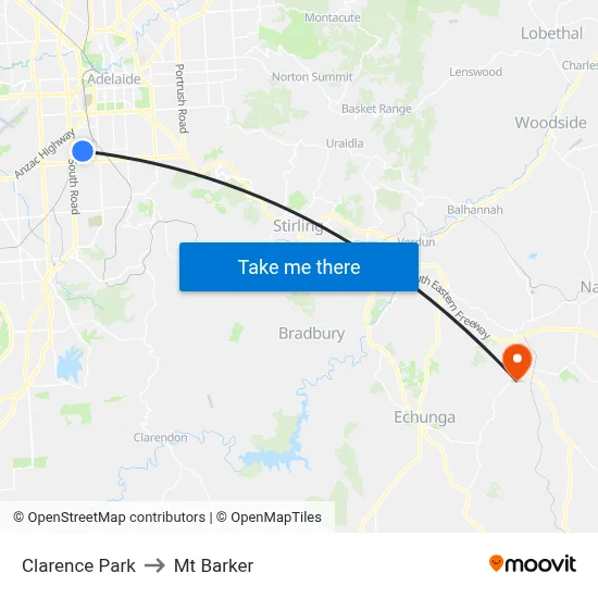 Clarence Park to Mt Barker map