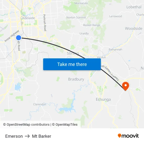 Emerson to Mt Barker map