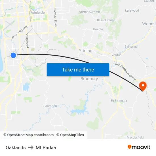 Oaklands to Mt Barker map