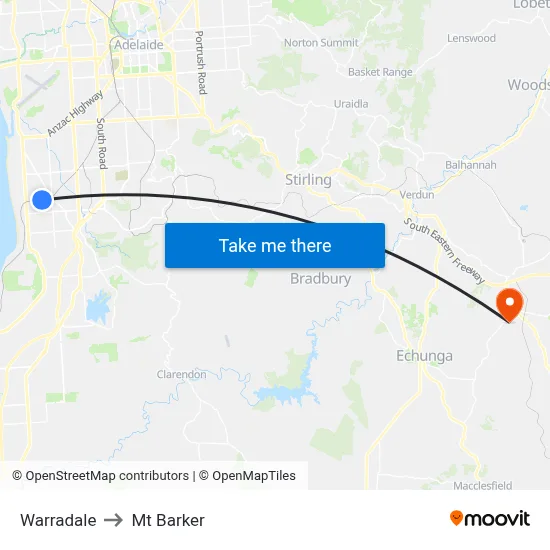 Warradale to Mt Barker map