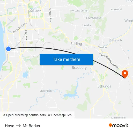 Hove to Mt Barker map