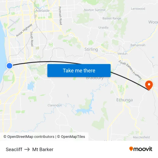 Seacliff to Mt Barker map