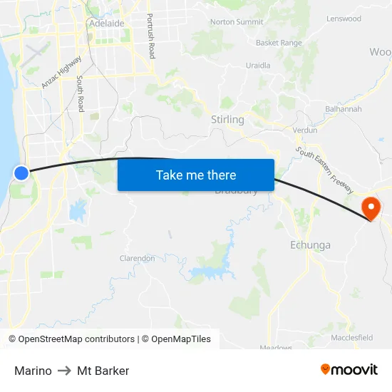 Marino to Mt Barker map
