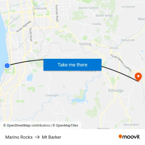 Marino Rocks to Mt Barker map