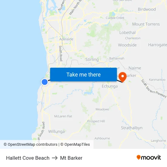 Hallett Cove Beach to Mt Barker map