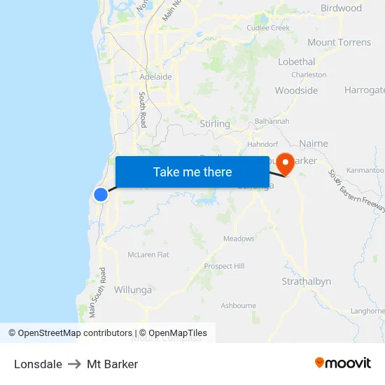 Lonsdale to Mt Barker map