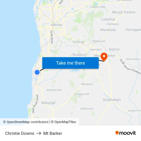Christie Downs to Mt Barker map