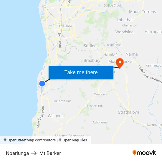 Noarlunga to Mt Barker map