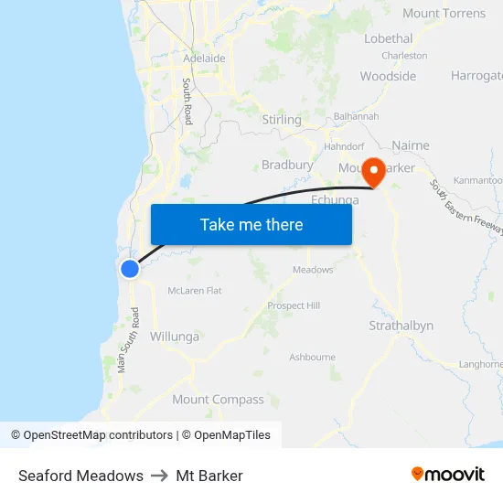Seaford Meadows to Mt Barker map
