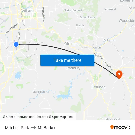Mitchell Park to Mt Barker map