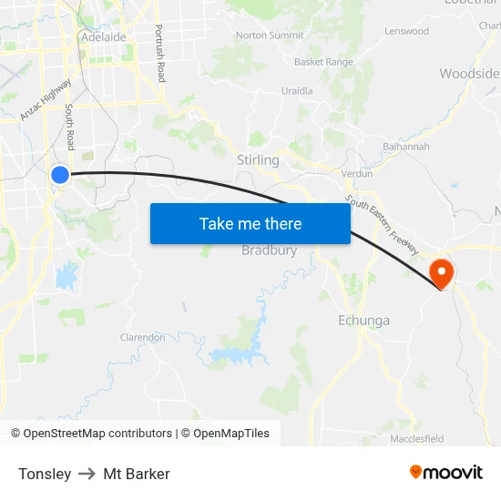 Tonsley to Mt Barker map