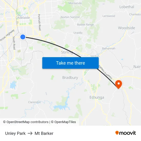 Unley Park to Mt Barker map