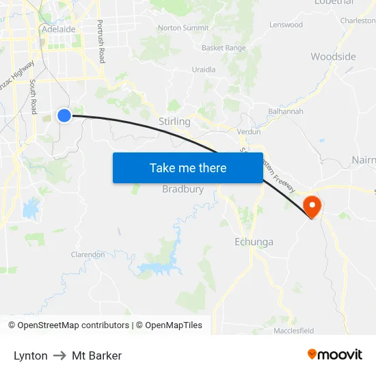 Lynton to Mt Barker map