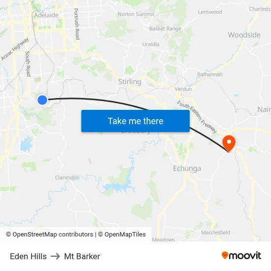 Eden Hills to Mt Barker map