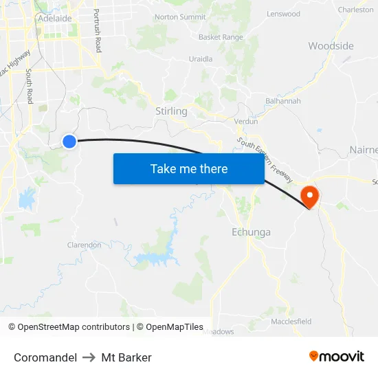 Coromandel to Mt Barker map