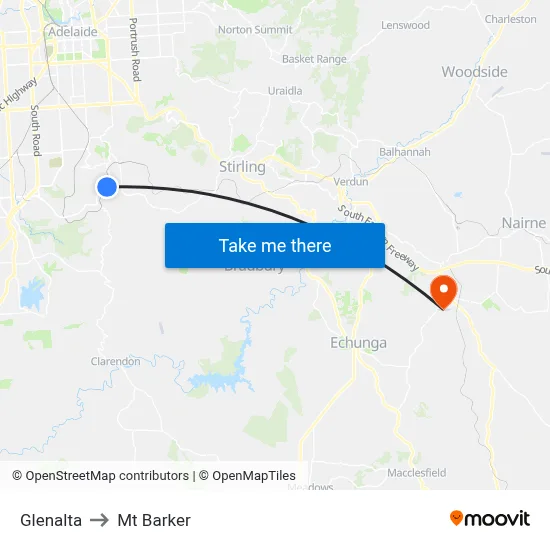 Glenalta to Mt Barker map