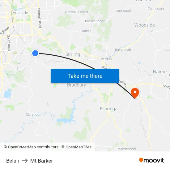 Belair to Mt Barker map