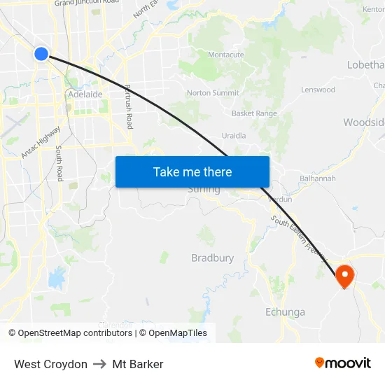 West Croydon to Mt Barker map