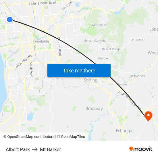 Albert Park to Mt Barker map