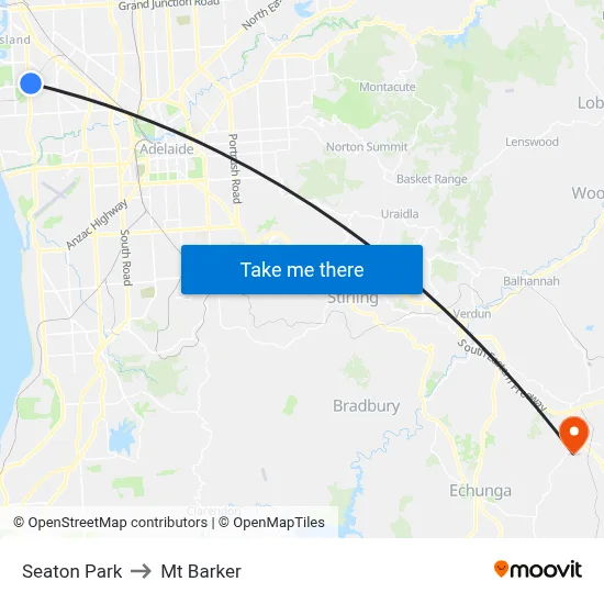 Seaton Park to Mt Barker map
