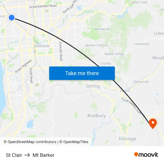 St Clair to Mt Barker map