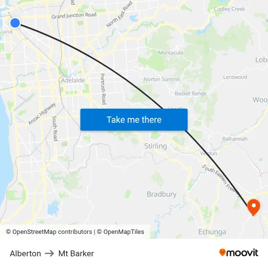 Alberton to Mt Barker map