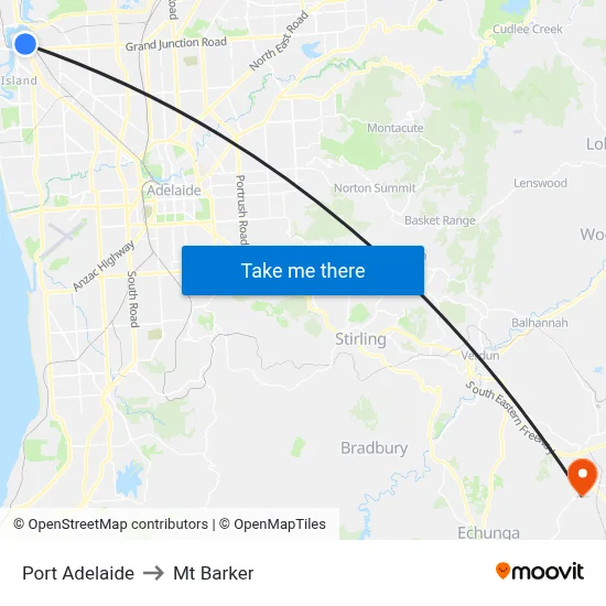 Port Adelaide to Mt Barker map