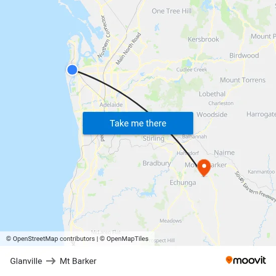 Glanville to Mt Barker map