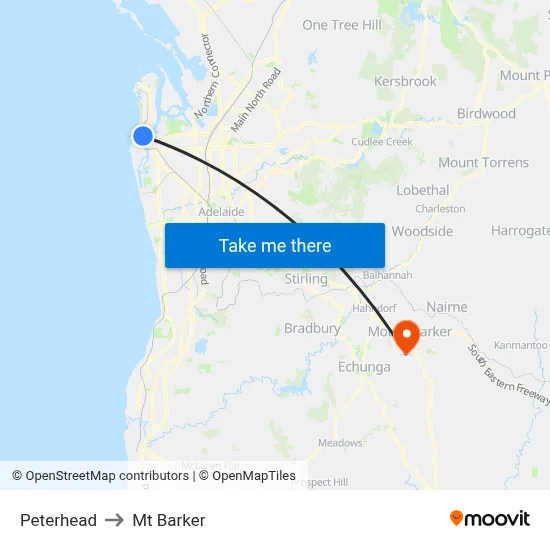 Peterhead to Mt Barker map