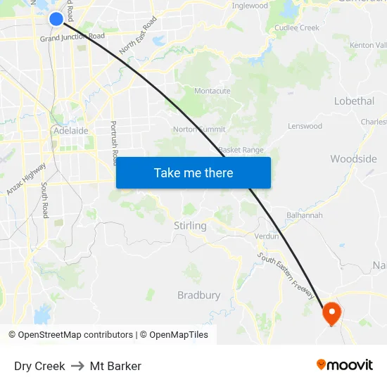 Dry Creek to Mt Barker map