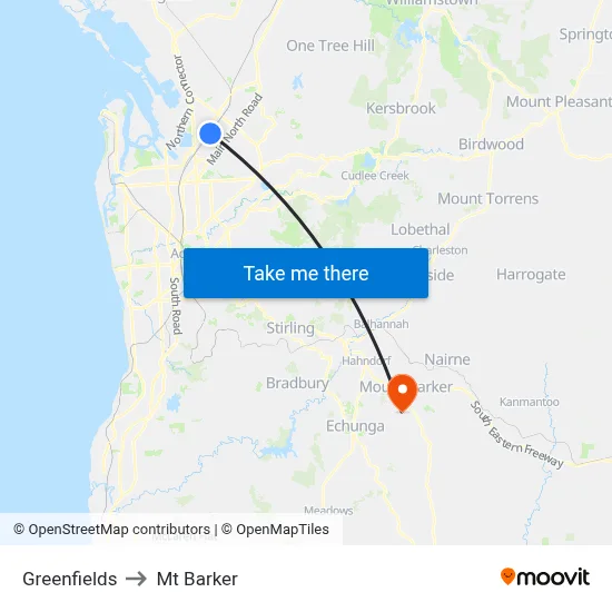Greenfields to Mt Barker map