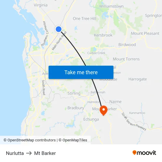 Nurlutta to Mt Barker map