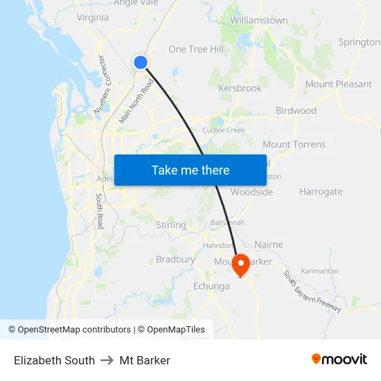 Elizabeth South to Mt Barker map