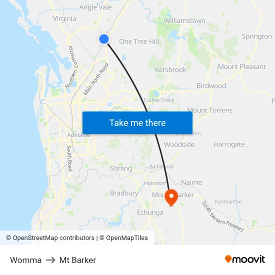 Womma to Mt Barker map