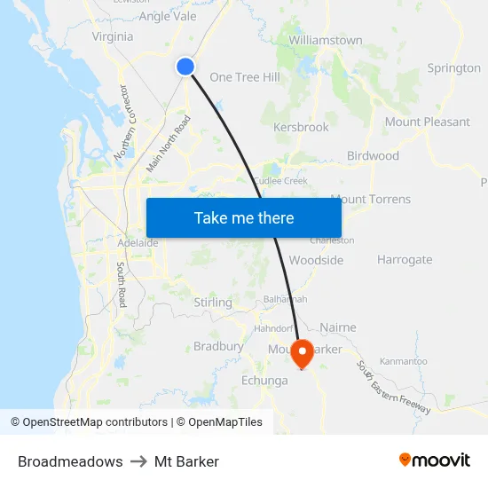 Broadmeadows to Mt Barker map