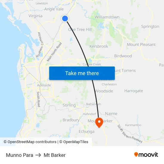 Munno Para to Mt Barker map