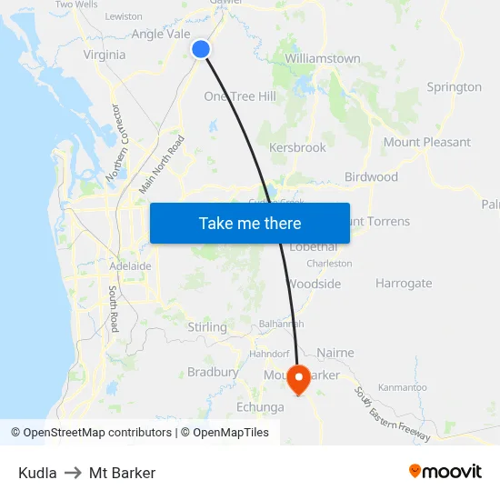 Kudla to Mt Barker map