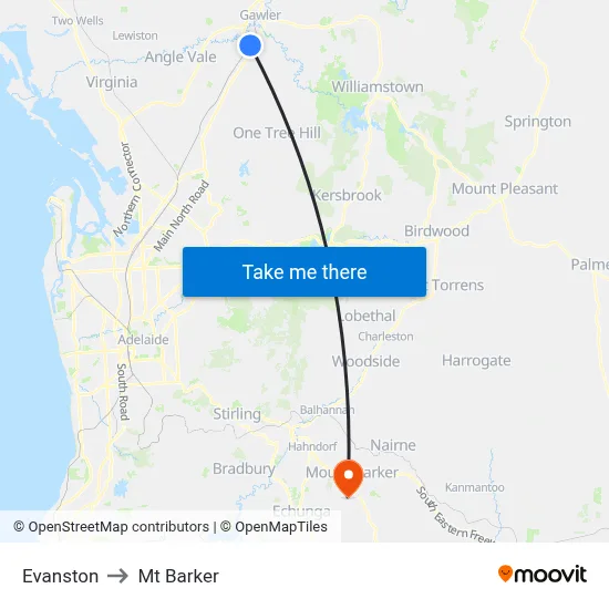 Evanston to Mt Barker map