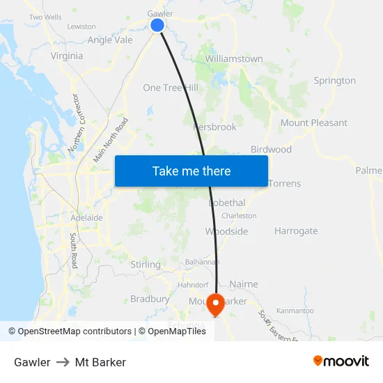 Gawler to Mt Barker map