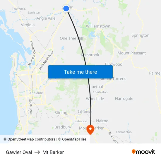 Gawler Oval to Mt Barker map