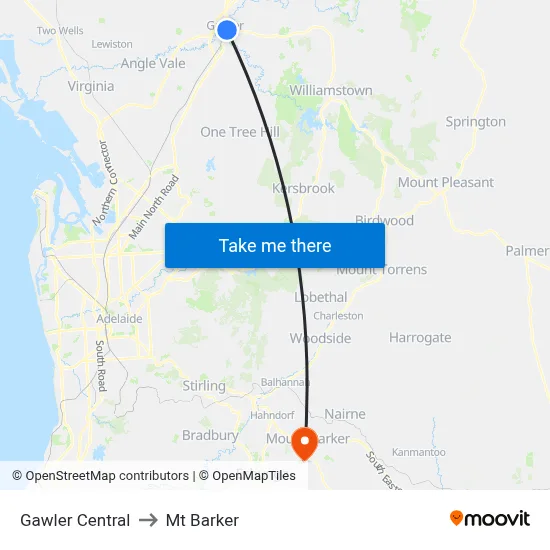 Gawler Central to Mt Barker map